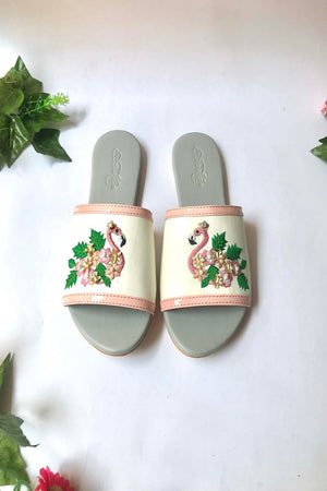 Soft Faux Leather Flats In Grey And White