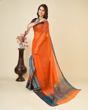 Orange Semi Cotton Doriya Saree