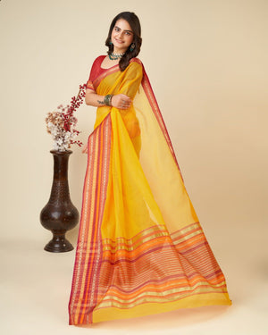 Yellow Semi Cotton Doriya Saree