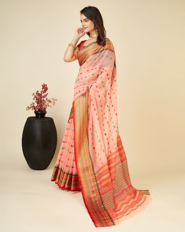 Pink Semi Cotton Doriya Saree