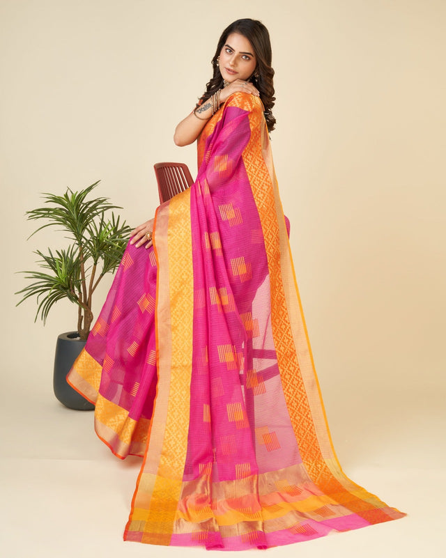 Pink Semi Cotton Doriya Saree
