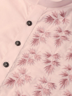 Buy Men's Pink Cotton Thread Embroidered Kurta Pajama Set Online - Zoom In