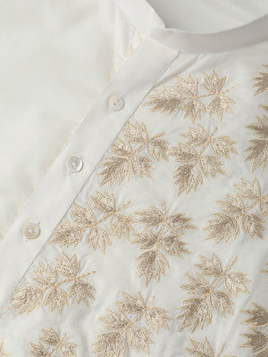 Buy Men's Off White Cotton Thread Embroidered Kurta Pajama Set Online - Zoom In