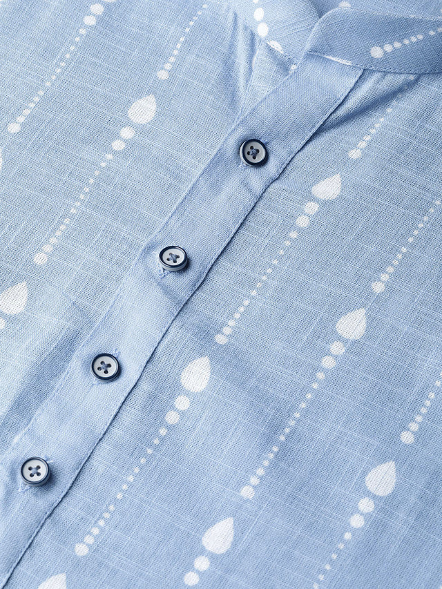 Buy Men's Blue Cotton Printed Straight Kurta Online - Zoom In