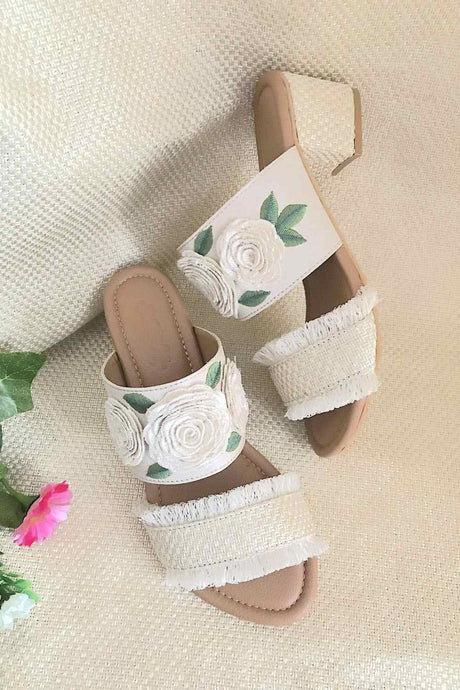 Cream And Green Block Heel Footwear Online