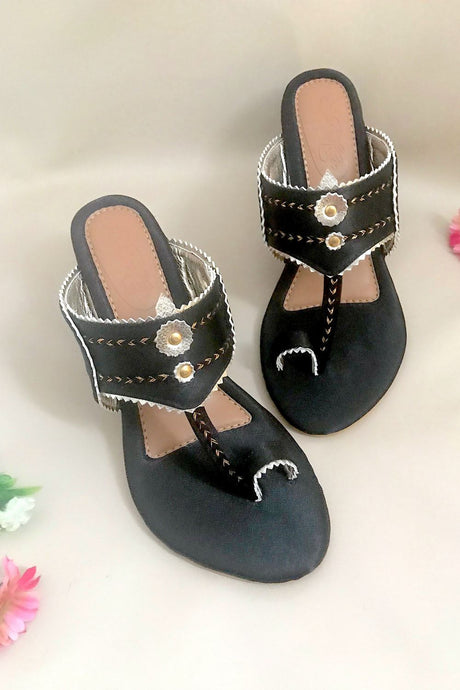 Gold Color Block Heel For Women