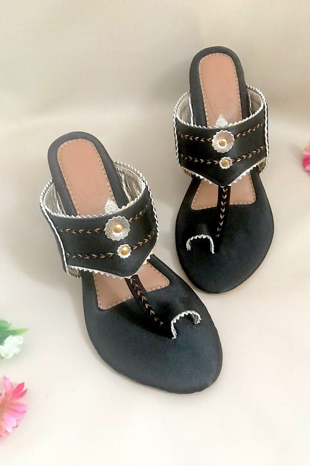 Gold Color Block Heel For Women