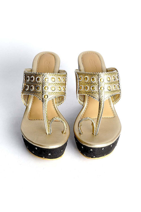 Buy Soft Faux Leather Wedges In Black And Gold