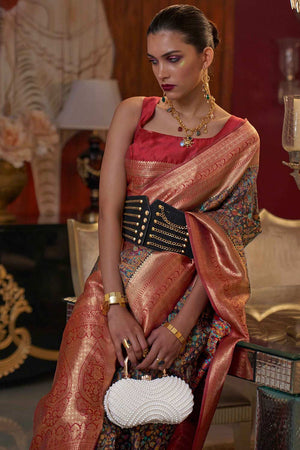 Maroon Modal Kashmiri Chaap Handloom Saree