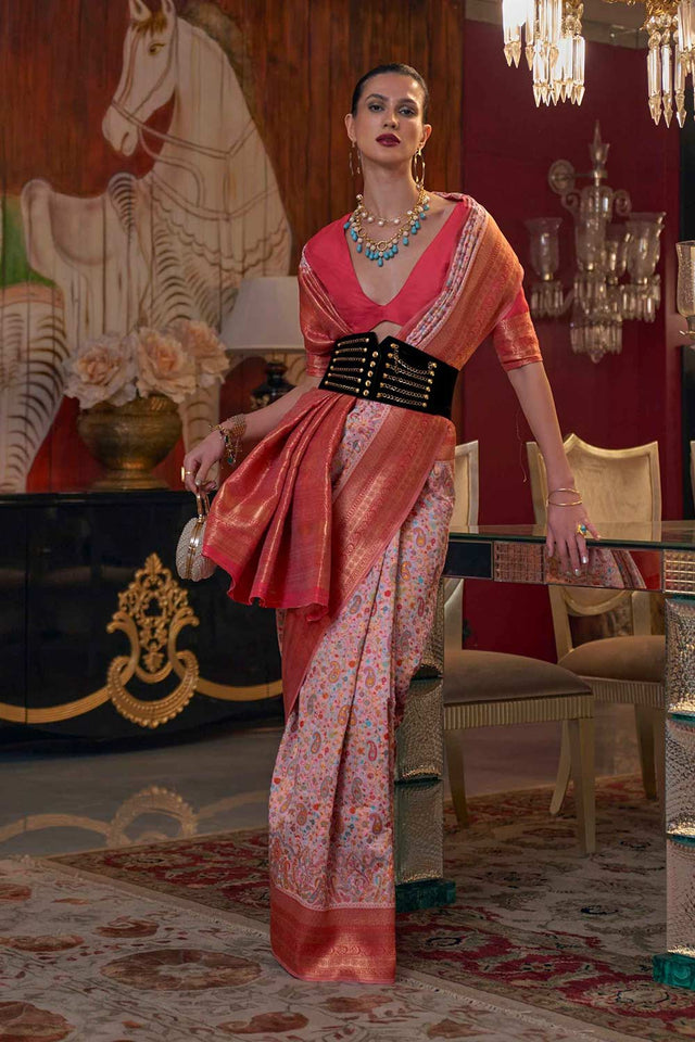Pink Modal Kashmiri Chaap Handloom Saree