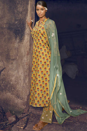 Yellow Cotton Digital Printed Palazzo Suit Set ('3217)