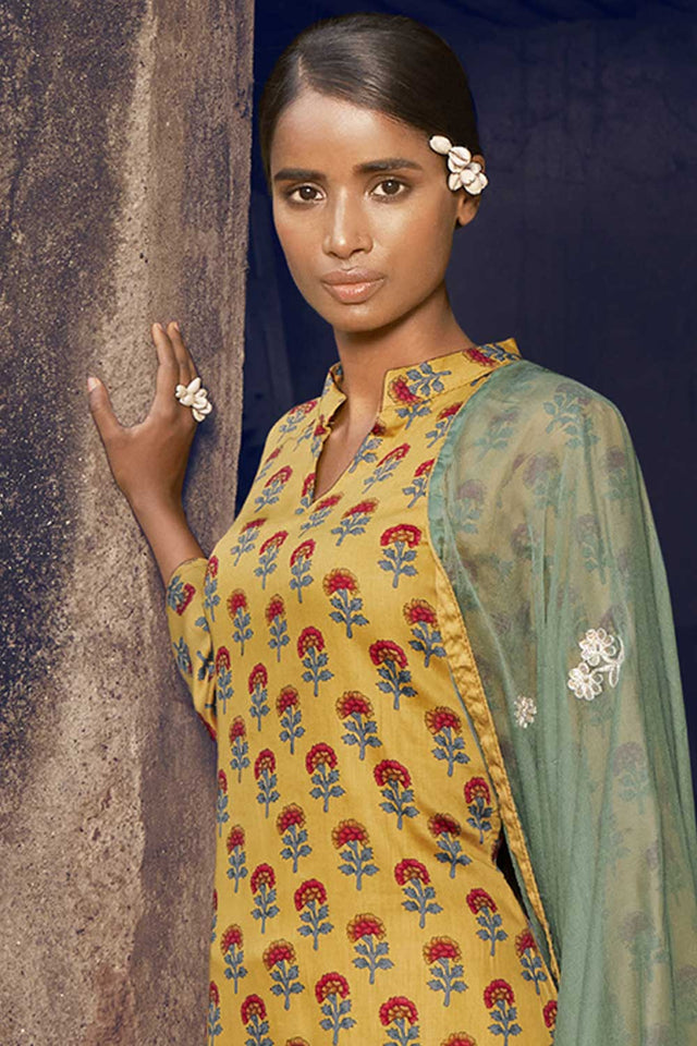 Yellow Cotton Digital Printed Palazzo Suit Set ('3217)