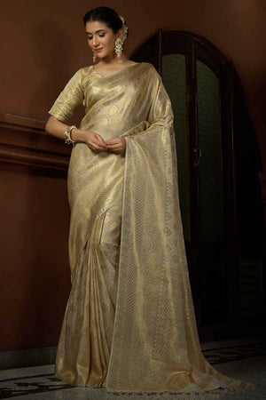 Off-White Art Silk Woven Saree