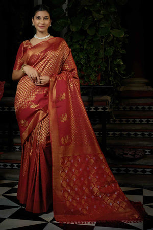 Red Art Silk Woven Saree ('399)
