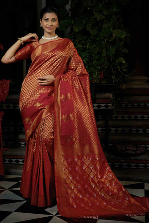 Red Art Silk Woven Saree ('399)