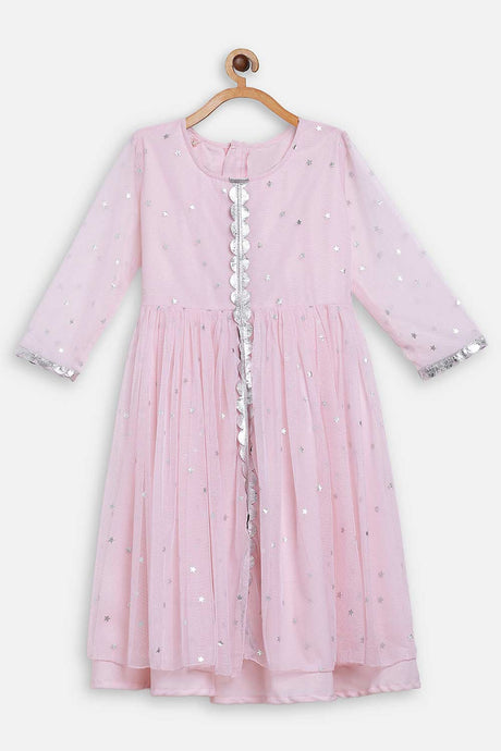 Buy Girl Polyester Foil Printed Dress in Pink Online