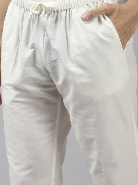 Buy Men's Olive Art Silk Woven Thread Work Kurta Pajama Set Online - Side