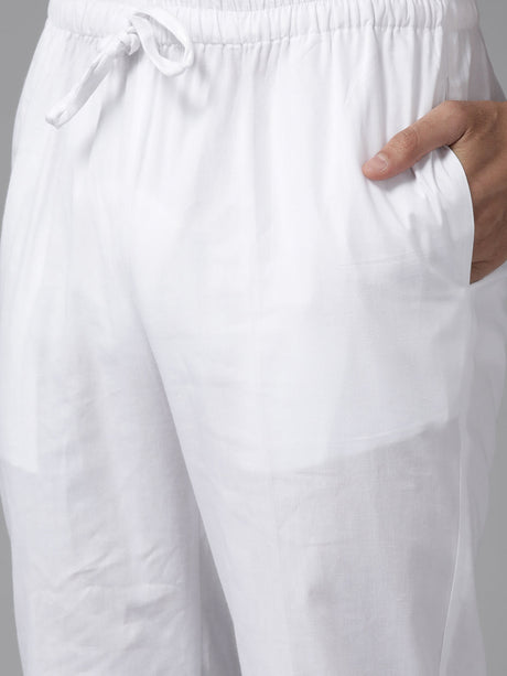Buy Men's White Pure Cotton Chikankari Embroidered Kurta Pajama Set Online - Zoom Out