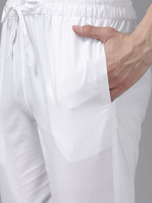 Buy Men's White Pure Cotton Printed Kurta Pajama Set Online - Zoom Out