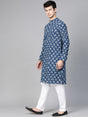 Buy Men's Blue Cotton Tie-And-Dye Block Prints Kurta Pajama Set Online - Back