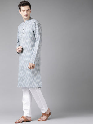 Buy Men's Grey Cotton Abstract Print Straight Kurta Online - Front