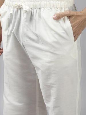 Buy Men's Green Art Silk Woven Thread Work Kurta Pajama Set Online - Side