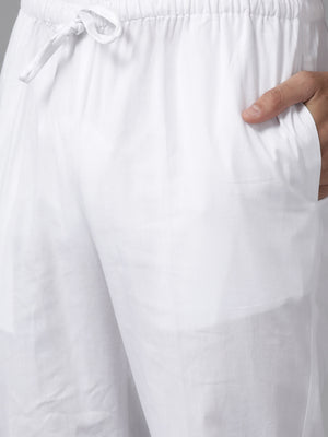 Buy Men's White Pure Cotton Chikankari Embroidered Kurta Pajama Set Online - Zoom Out