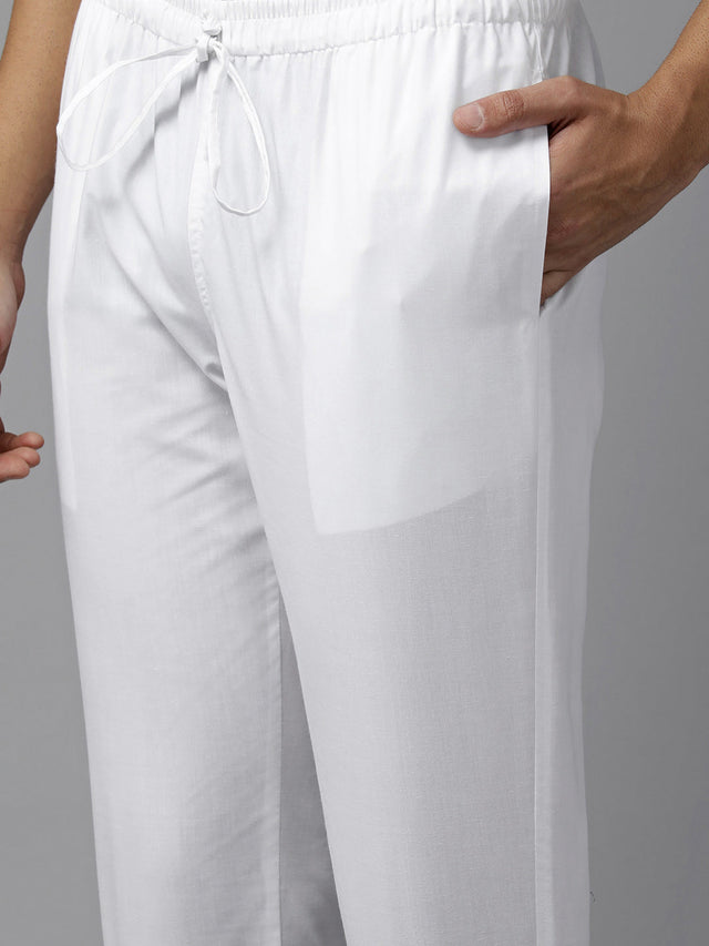 Buy Men's White Pure Cotton Chevron Printed Pathani Set Online - Zoom Out