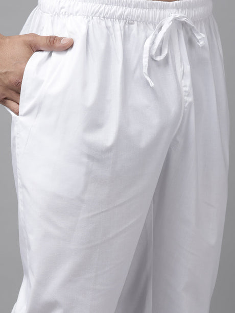 Buy Men's White Pure Cotton Chevron Printed Pathani Set Online - Zoom Out