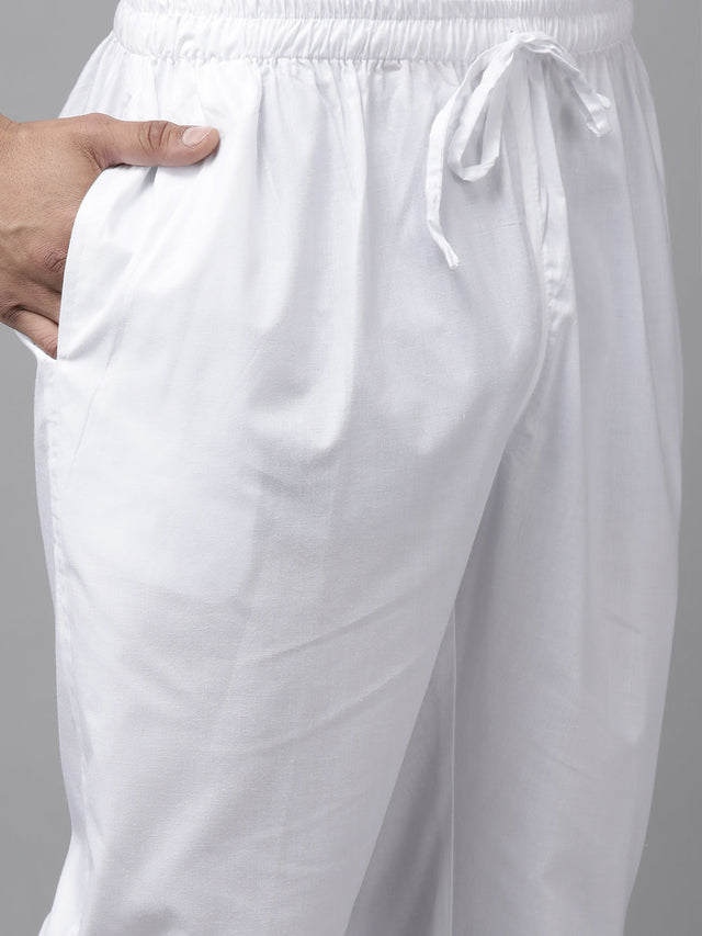 Buy Men's White Pure Cotton Chevron Printed Pathani Set Online - Zoom Out