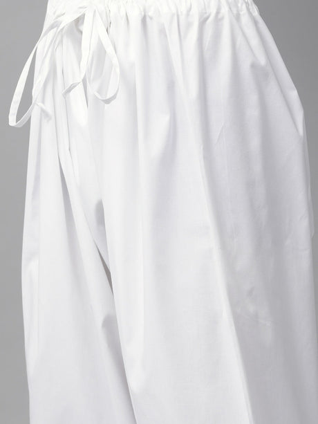 Buy Men's White Cotton Solid Pathani Set Online - Zoom In