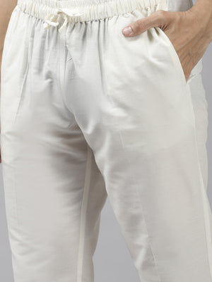 Buy Men's Grey Art Silk Woven Thread Work Kurta Pajama Set Online - Side