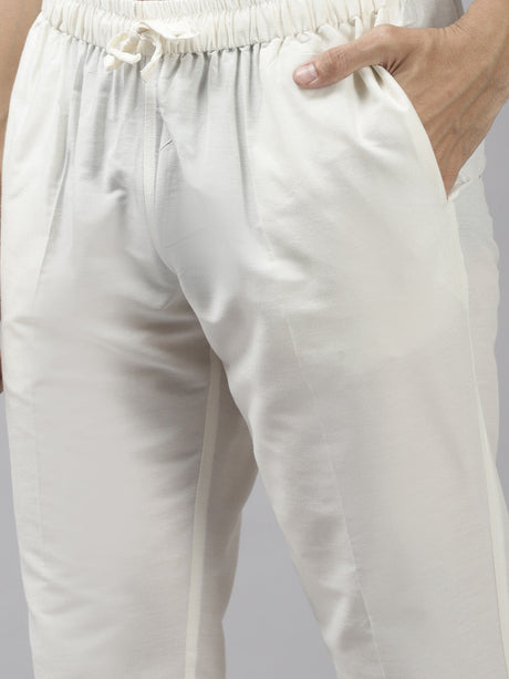 Buy Men's Grey Art Silk Woven Thread Work Kurta Pajama Set Online - Side