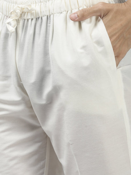 Buy Men's Olive Art Silk Woven Thread Work Kurta Pajama Set Online - Side