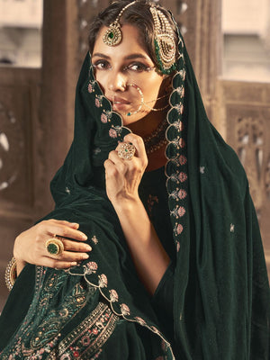 Green Velvet Embroidered Straight Cut Suits
