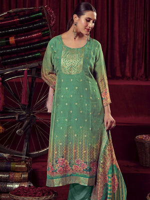 Green Organza Jacquard Dress Material