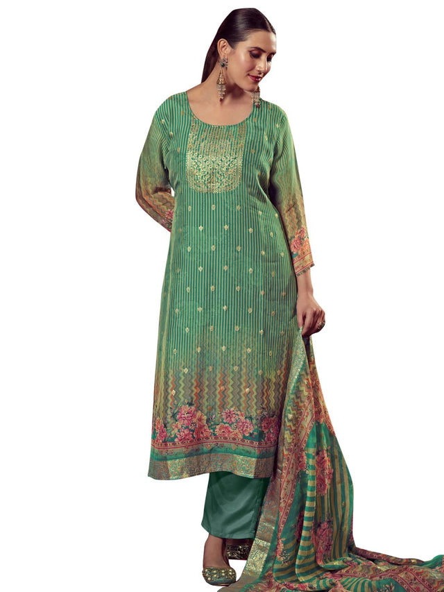 Green Organza Jacquard Dress Material