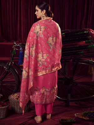 Magenta Organza Jacquard Dress Material