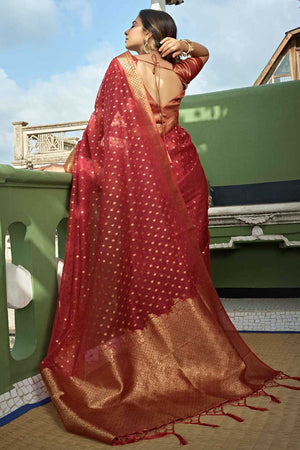 Red Organza Zari Saree