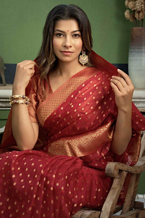 Red Organza Zari Saree