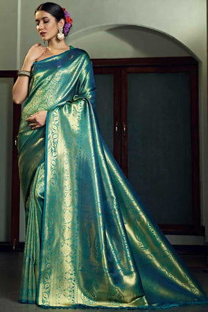 Teal Blue Art Silk Zari Saree ('477)