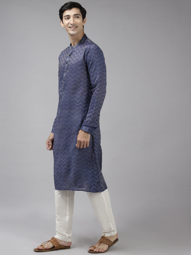 Buy Men's Purple Cotton Woven Thread Work Straight Kurta Online - Front