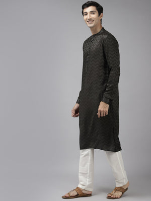 Buy Men's Oliveâ  Cotton Woven Thread Work Straight Kurta Online - Front