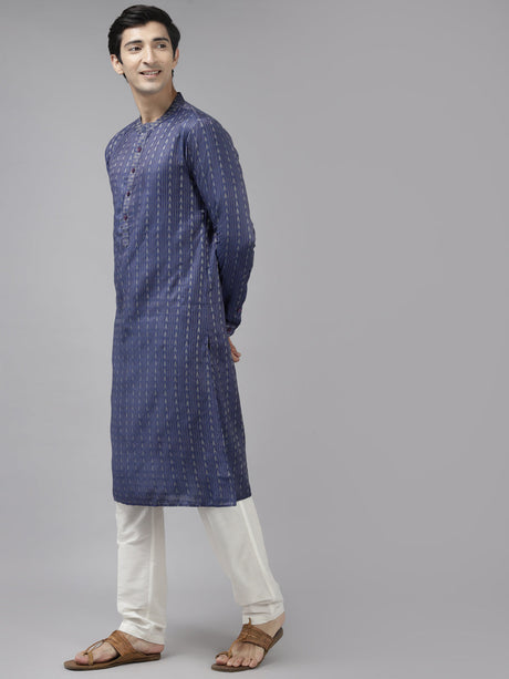 Buy Men's Purple Art Silk Woven Thread Work Kurta Pajama Set Online - Front