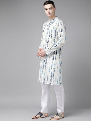 Buy Men's White Pure Cotton Printed Kurta Pajama Set Online - Front