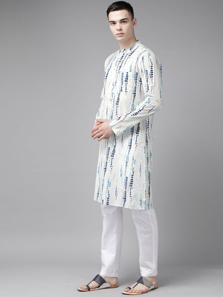 Buy Men's White Pure Cotton Printed Kurta Pajama Set Online - Front
