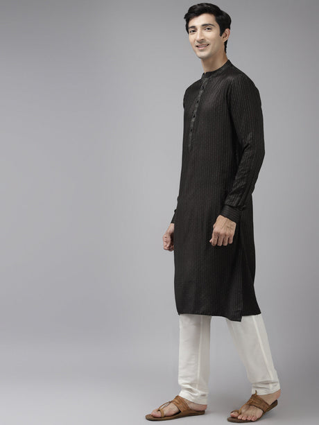 Buy Men's Oliveâ  Cotton Woven Thread Work Straight Kurta Online - Front