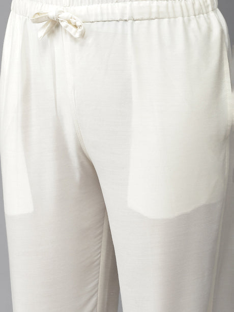 Buy Men's Off-White Silk Jacquard Woven Design Kurta Pajama Jacket Set Online - Zoom Out