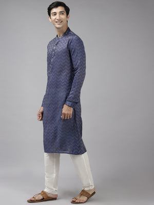Buy Men's Purple Art Silk Woven Thread Work Kurta Pajama Set Online - Front