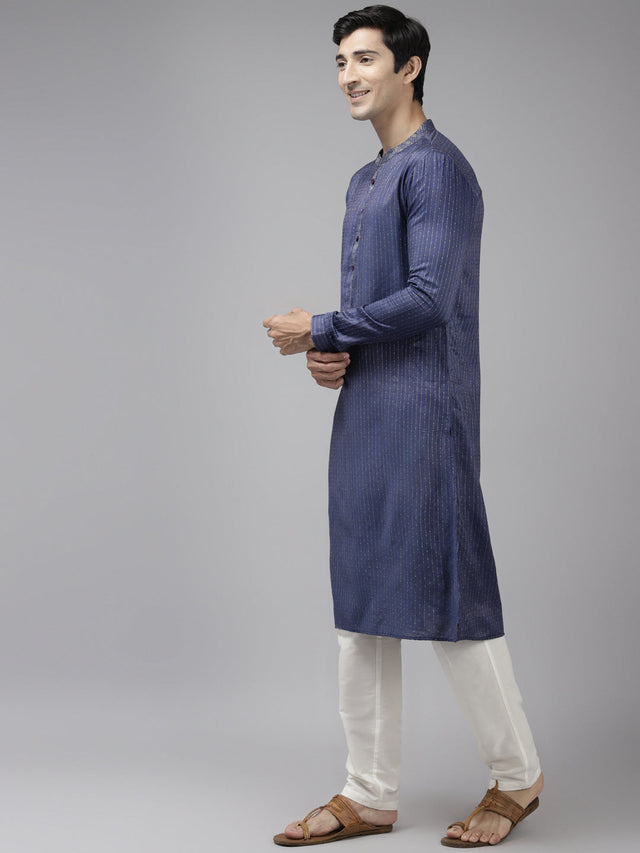 Buy Men's Purple Art Silk Woven Thread Work Kurta Pajama Set Online - Front